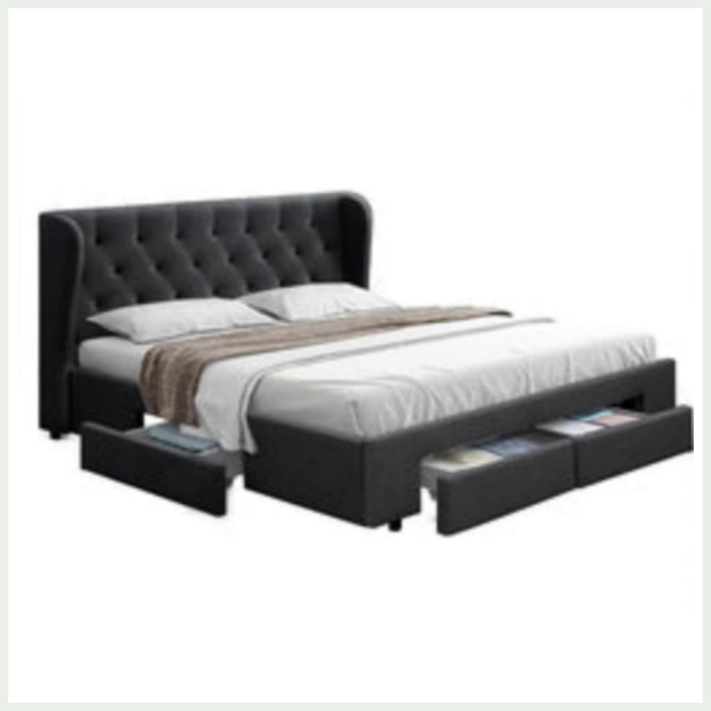 Australian Made Premium Fabric Bed Base With Drawers (Metal Runner)